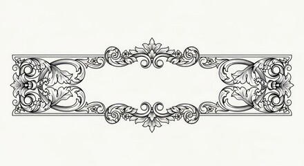 Elegant Black and White Ornate Frame with Acanthus Scrollwork and Flourishes on White Background for Text or Design