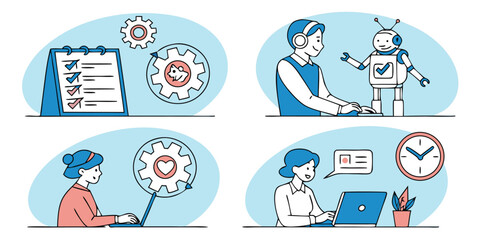 Fototapeta premium Teamwork and Automation Illustration Depicting Efficiency Productivity and Innovation in Modern Business Operations