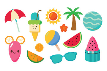 Set of Beach Stickers Vector Isolated on White Background