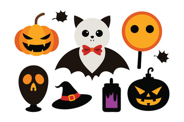 Set of Halloween Stickers Isolated on White Background