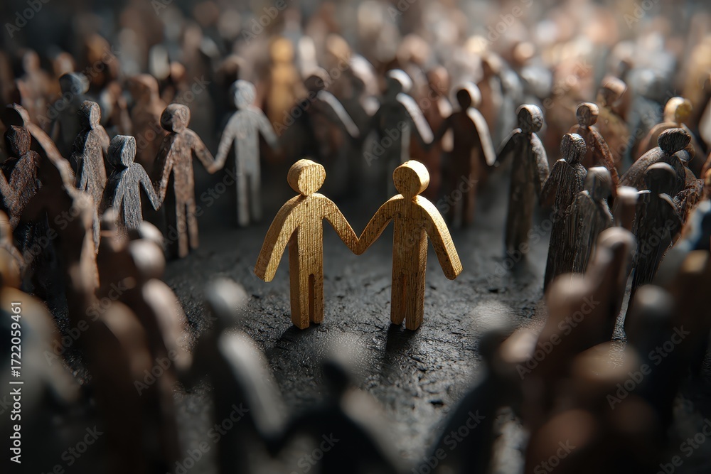 Poster crowd of diverse team symbol figures emphasizing unity and collaboration in a realistic setting
