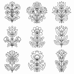Elegant floral ornament collection, refined botanical elements for invitations, branding, and artistic projects, timeless beauty in nature's designs