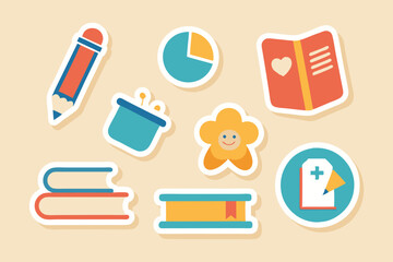 Set of Study Stickers Vector on Off-White Background