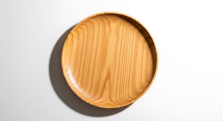 Minimalist Wooden Plate on White Background with Shadow.
