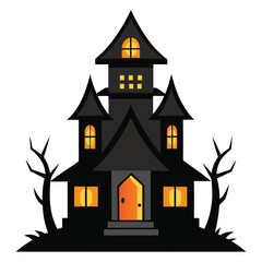 Halloween Haunted House Detailed Illustration