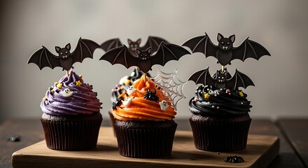 Halloween Cupcakes with Bat Toppers.