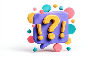 3d question and exclamation marks in speech bubble. Concept of FAQ, support and help. Problem, survey, information. 3d illustration icon isolated on white background, png.