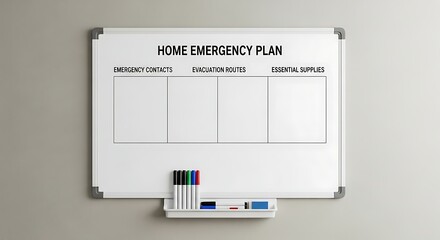 Home Emergency Plan Whiteboard for Disaster Preparedness.