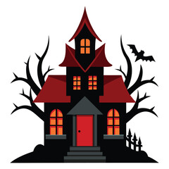 Halloween Haunted Mansion Vector Illustration