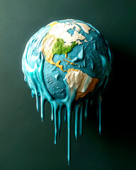 Earth globe melting with water drips illustrating global warming and climate change concept