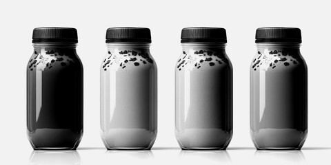Different layers of beverages in glass jars on a white background