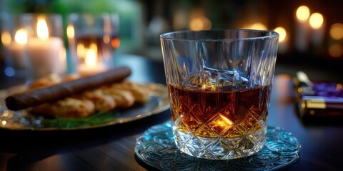Enjoying whiskey and cigars at a cozy evening gathering with friends