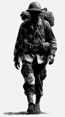 Soldier walking with determination in historical military uniform