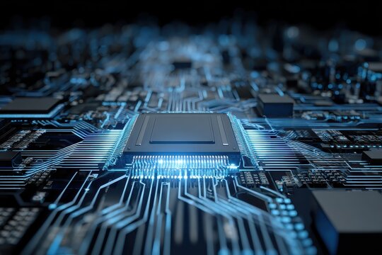 Innovative information technology concept showcasing a microchip surrounded by intricate circuitry and glowing connections