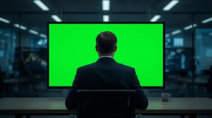 Businessman in Front of Green Screen for Stock Trading Office Concept