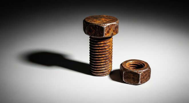 Industrial vintage hardware: rusty bolt and nut composition for design inspiration