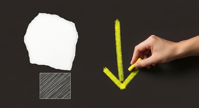 Drawing a Downward Arrow on a Chalkboard with Empty Space and Pattern - Powered by Adobe