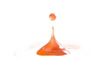 Orange Liquid Drop Splash and Ripples, Isolated on White Transparent Background