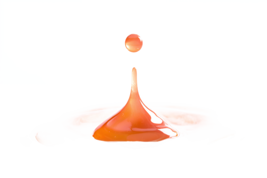 Orange Liquid Drop Splash and Ripples, Isolated on White Transparent Background