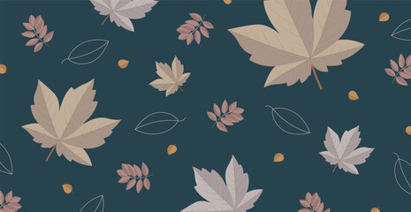 Abstract autumn web background template with many different leaves - Vector illustration