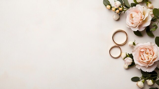 Wedding invitation suite mockup, rings, flowers, romantic setting,  