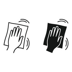Hand wiping surface icon outline and solid glyph for cleaning and hygiene concept