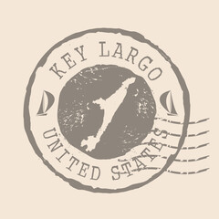 Stamp Postal of Key Largo. Map Silhouette rubber Seal.  Design Retro Travel. Seal  Map of Key Largo Island grunge  for your design. United States.  EPS10