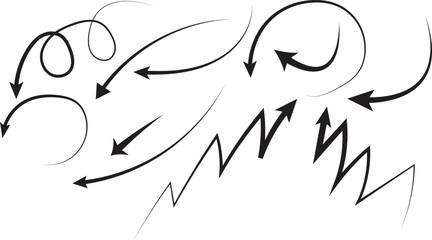 Obraz premium Collection of Hand- Drawn Black Arrows and Jagged Lines on White Keywords: arrow, arrows, hand-drawn, sketch, doodle, curved arrow