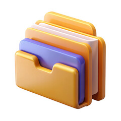 3d folder icon with documents stacked inside isolated on transparent background