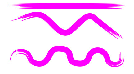 A set of three vibrant magenta brush strokes: one straight, one zigzag, and one wavy line.