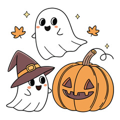 halloween pumpkin and ghost