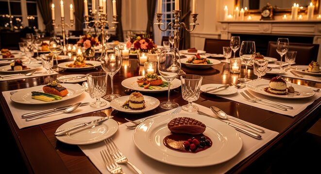 Elegant formal dining experience with candlelit ambiance and gourmet cuisine