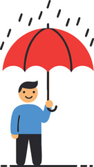 Person under umbrella in rain, simple graphic on white background