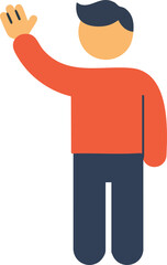 Simple man waving, stylized figure with hand raised in greeting