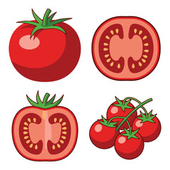 Fresh ripe tomatoes whole and sliced food photography for healthy eating recipes