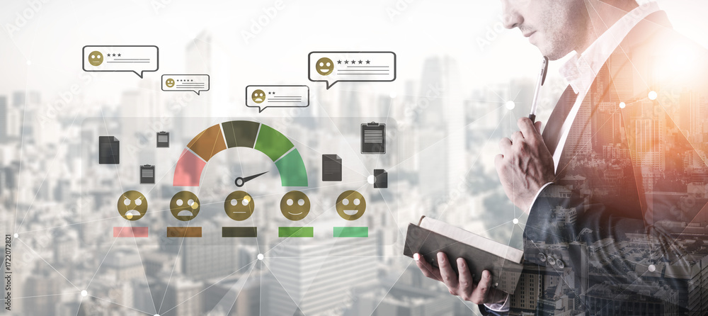 Poster a concept of customer feedback analysis and satisfaction reporting. a dashboard for reviewing user c