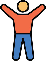 Stylized person with arms raised celebrating success on white