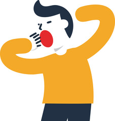 Person yawns with hand raised to mouth in a tired gesture