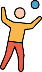 Figure juggling a blue ball in the air, colorful illustration