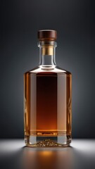 Whiskey Bottle With Amber Liquid And Elegant Glass Design For Luxury Spirits Photography.