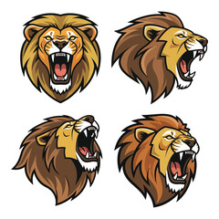 Roaring lion heads collection set fierce majestic majestic big cat wildlife power