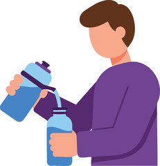 Person pours liquid into bottle, staying hydrated, daily routine