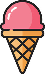 Pink ice cream in cone on white background, sweet summer treat