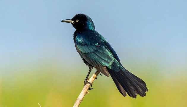 Black Bird Perched on a Branch.
