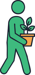 Person carrying potted plant; concept for growth or environment care