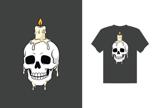 Grinning skull with candle on top melting t shirt vector design