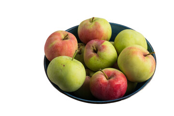 Fresh apples in ceramic bowl isolated on transparent background
