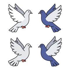 Four flying doves two white two blue symbolic birds of peace freedom and love