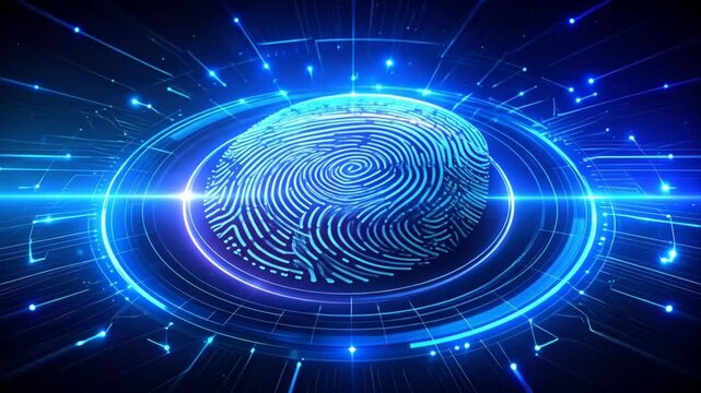 Futuristic fingerprint scan animation with glowing circuits and vibrant colors for secure access