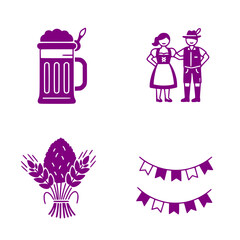 A set of funny icons for Oktoberfest: Beer mug and traditional couple celebrating with decorations  